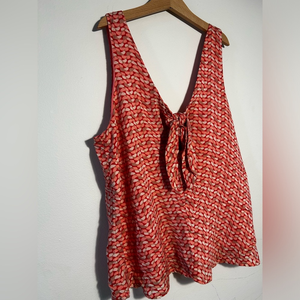 Anthropologie Size S Maeve Verena Swing Tank Top Smocked Geo Print Red Pink